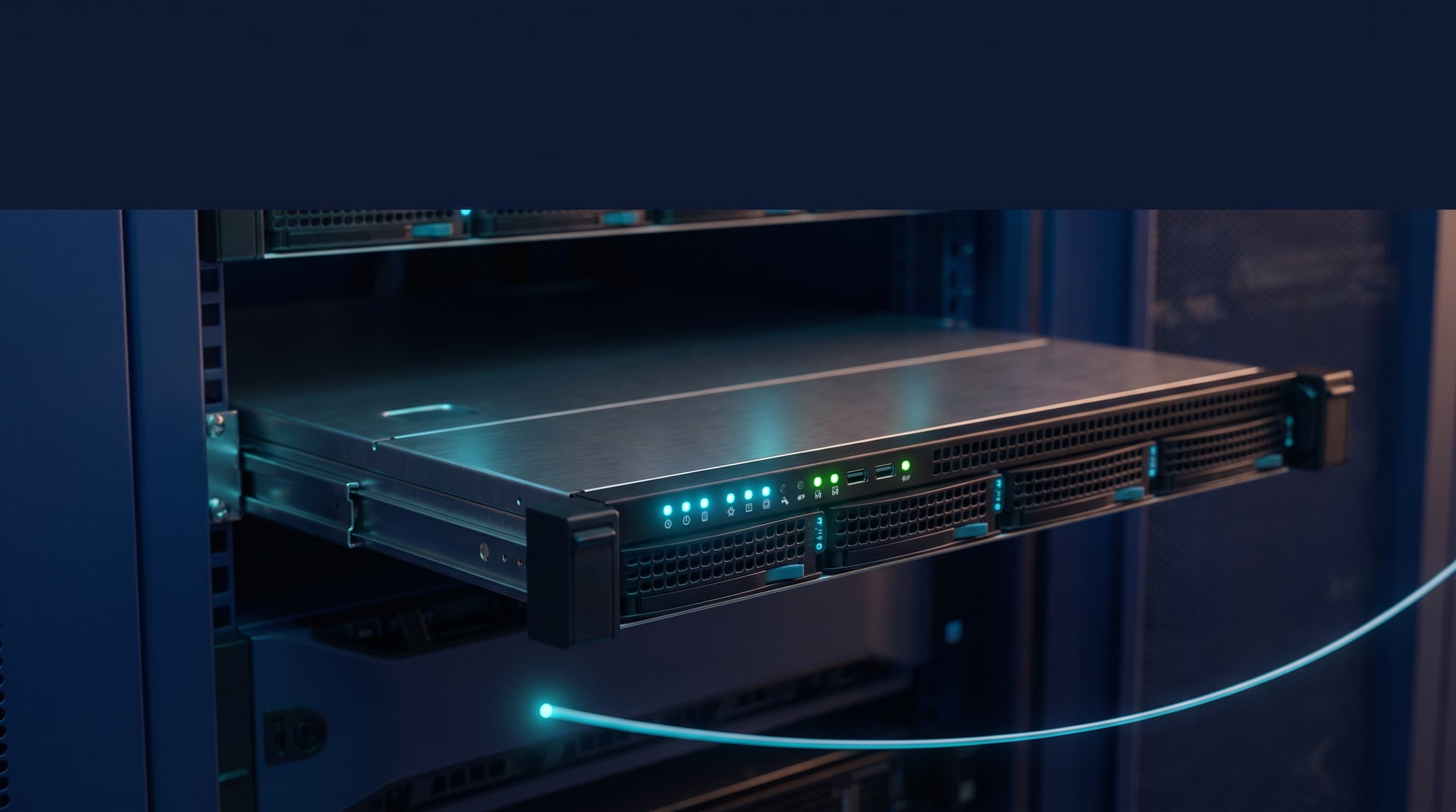 Rack-Server mit leuchtenden Status-LEDs, aus einem Server-Rack herausgezogen