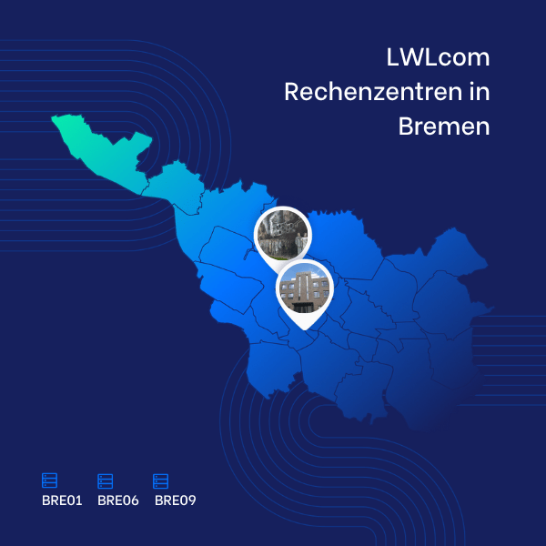 Karte von Bremen mit eingezeichneten Rechenzentren von LWLcom.