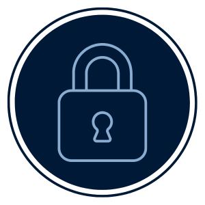 Ein dunkelblauer Kreis mit einem Schloss Symbol in der Mitte.