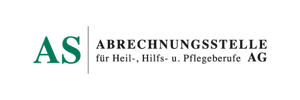 Logo von AS Abrechnungstelle für Heil-, Hilfs., und Pflegeberufe. Links steht grün AS und daneben in schwarz und zweizeilig der gesamte Name.