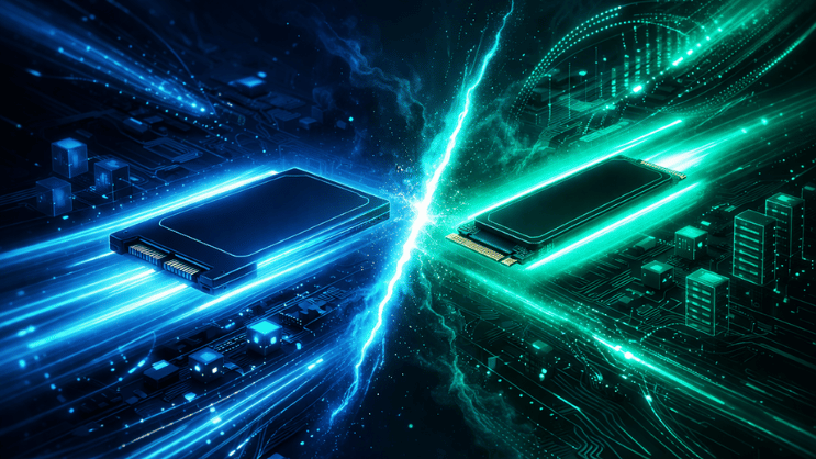 nvme vs. sata SSD. Abstrakte Darstellung.